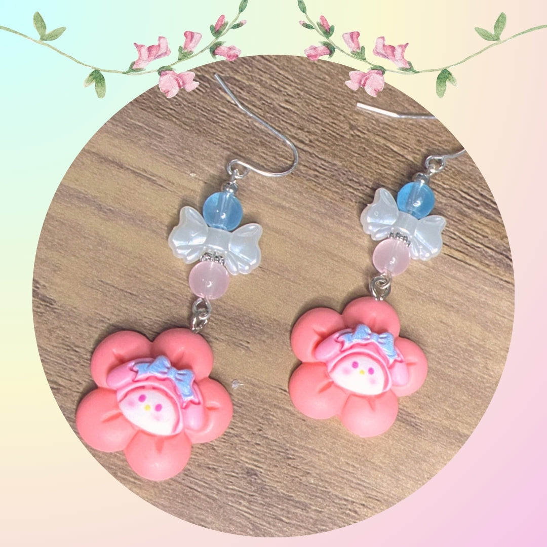 Large Flower Hello Kitty Keroppi, Kuromi, My Melody, Pom Pom Purin, Cinnamoroll Earrings