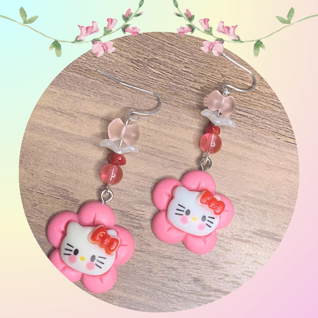 Large Flower Hello Kitty Keroppi, Kuromi, My Melody, Pom Pom Purin, Cinnamoroll Earrings