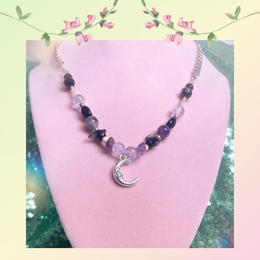 Amethyst & Obsidian Crystal Necklace