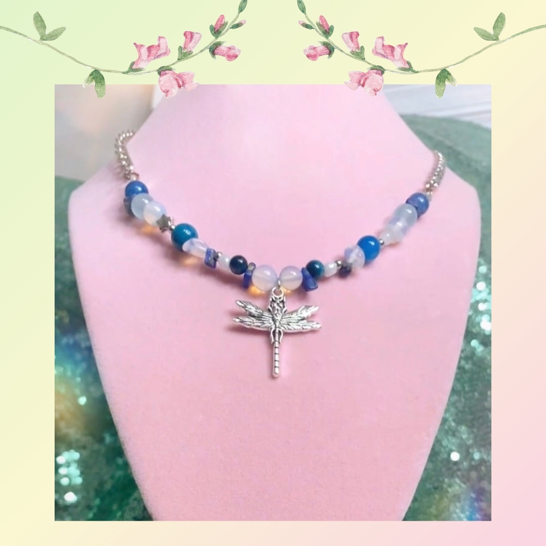 Blue dragonfly Crystal Necklace