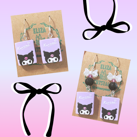 Purple Kuromi Bow Book Earrings