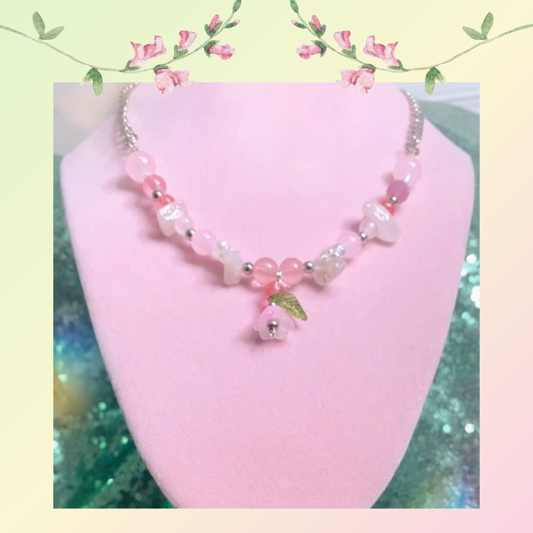 Rose Quartz Flower Necklace