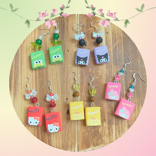 Large Book Hello Kitty Keroppi, Kuromi, My Melody, Pom Pom Purin Earrings